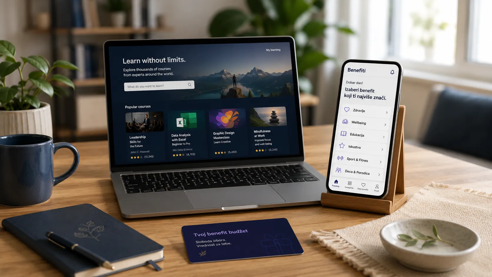 Edukacioni pokloni i pokloni sa slobodom izbora — laptop s online kursom i benefit kartica